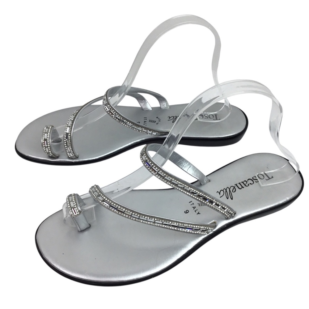 Toscanella Italian Rhinestone Sandals Flats Silver